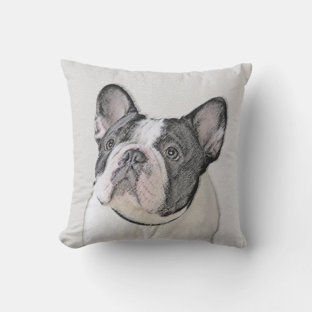 Fransk Bulldog-målning (Brindle Pied) - Hund Art Kudde (Framsida)