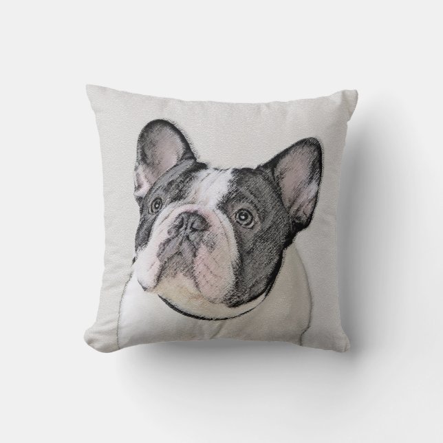 Fransk Bulldog-målning (Brindle Pied) - Hund Art Kudde (Framsida)
