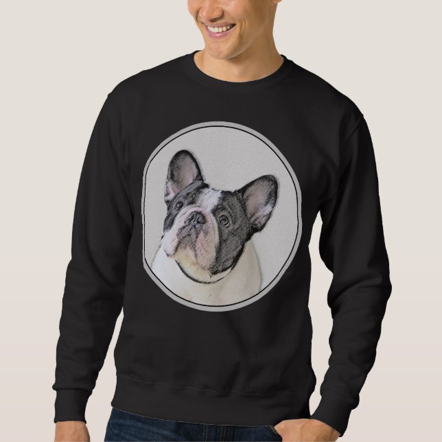 Fransk Bulldog-målning (Brindle Pied) - Hund Art Lång Ärmad Tröja (Framsida)