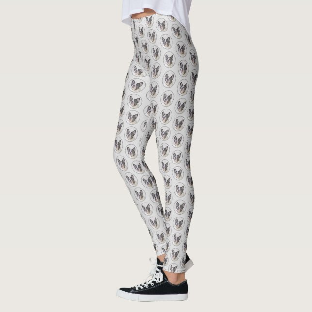 Fransk Bulldog-målning (Brindle Pied) - Hund Art Leggings (Vänster)