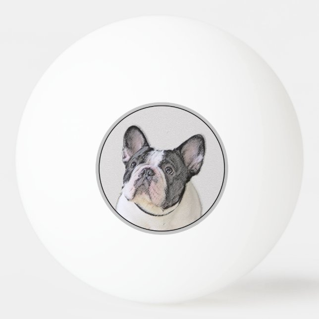 Fransk Bulldog-målning (Brindle Pied) - Hund Art Pingisboll (Framsidan)
