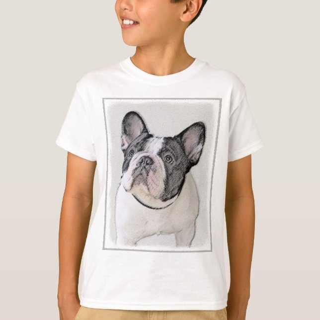 Fransk Bulldog-målning (Brindle Pied) - Hund Art T Shirt (Framsida)