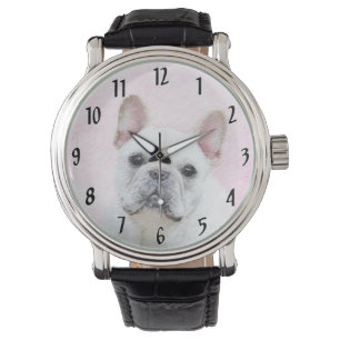 Fransk Bulldog-målning (Cream/White) - Hund Art Armbandsur