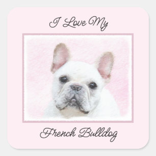 Fransk Bulldog-målning (Cream/White) - Hund Art Fyrkantigt Klistermärke