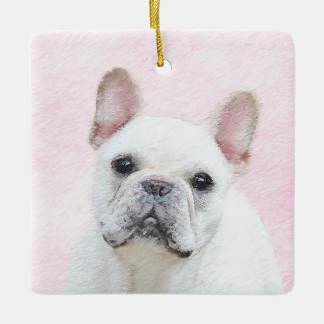 Fransk Bulldog-målning (Cream/White) - Hund Art Julgransprydnad Keramik (Framsida)