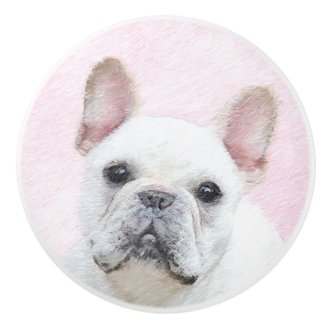 Fransk Bulldog-målning (Cream/White) - Hund Art Knopp (Framsidan)