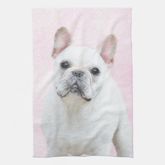Fransk Bulldog-målning (Cream/White) - Hund Art Kökshandduk (Vertikal)