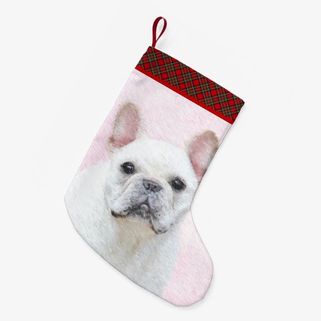Fransk Bulldog-målning (Cream/White) - Hund Art Liten Julstrumpa (Framsidan (Hängande))