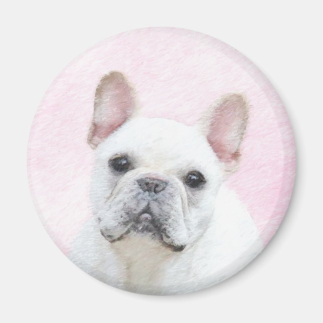 Fransk Bulldog-målning (Cream/White) - Hund Art Magnet (Framsidan)