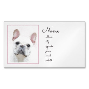 Fransk Bulldog-målning (Cream/White) - Hund Art Magnetiska Visitkort