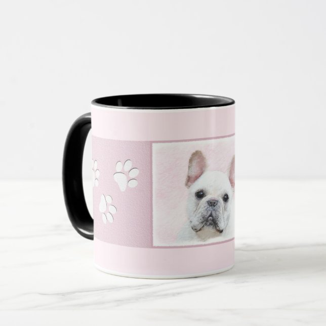 Fransk Bulldog-målning (Cream/White) - Hund Art Mugg (Framsida vänster)