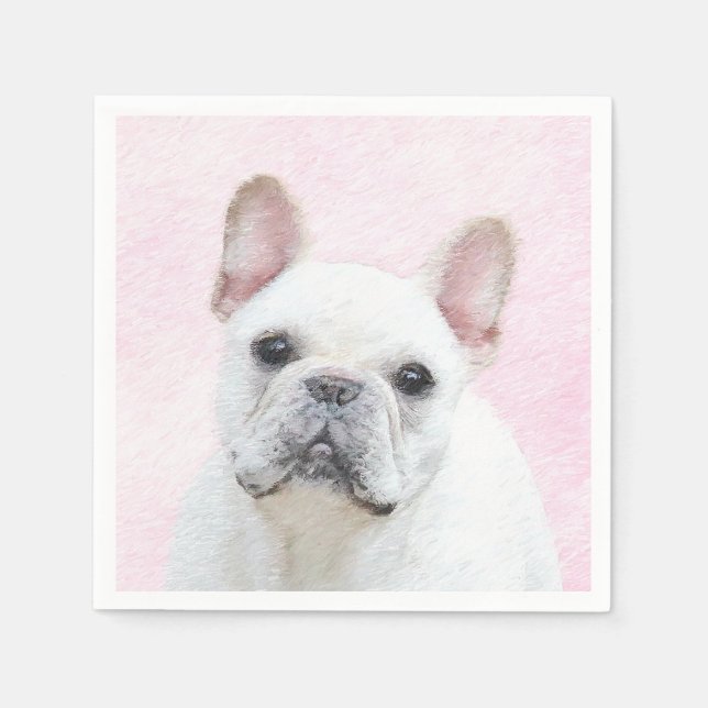 Fransk Bulldog-målning (Cream/White) - Hund Art Pappersservett (Framsidan)
