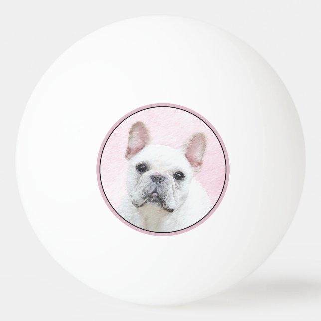Fransk Bulldog-målning (Cream/White) - Hund Art Pingisboll (Framsidan)