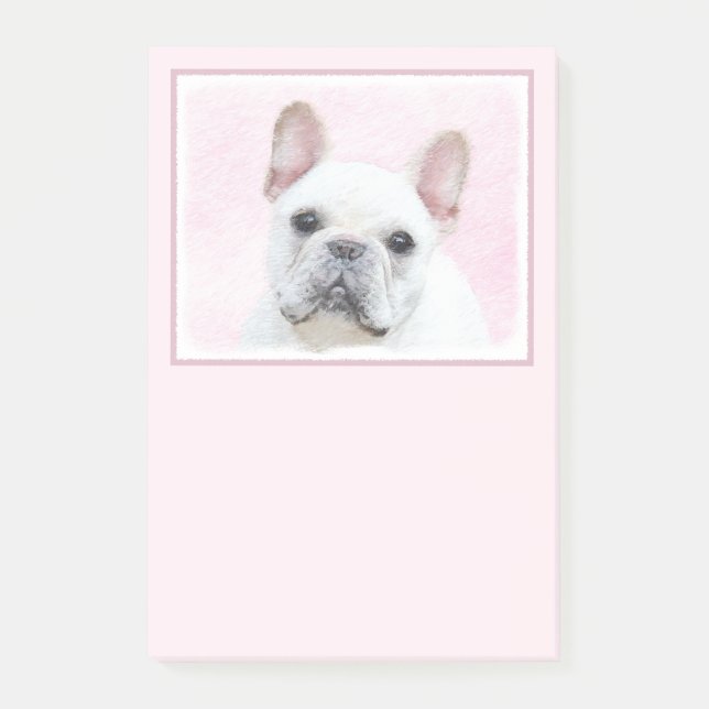 Fransk Bulldog-målning (Cream/White) - Hund Art Post-it Block (Framsida)