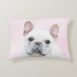 Fransk Bulldog-målning (Cream/White) - Hund Art Prydnadskudde