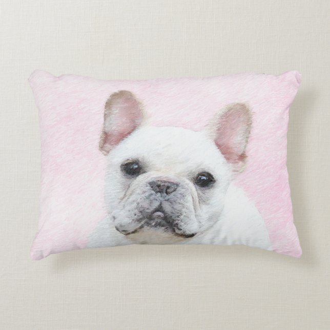 Fransk Bulldog-målning (Cream/White) - Hund Art Prydnadskudde (Framsidan)