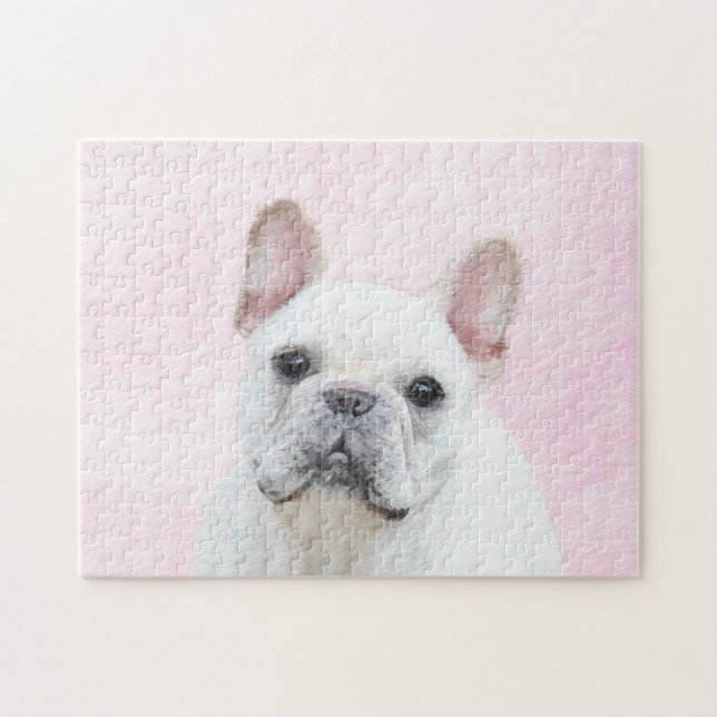 Fransk Bulldog-målning (Cream/White) - Hund Art Pussel (Horisontell)