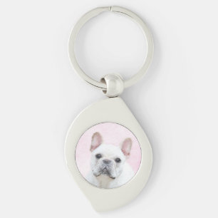 Fransk Bulldog-målning (Cream/White) - Hund Art Swirl Silverfärgad Nyckelring