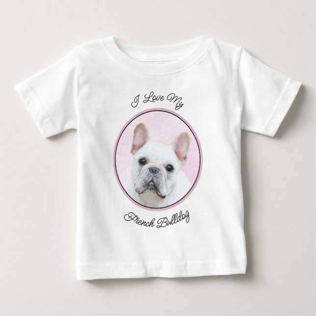 Fransk Bulldog-målning (Cream/White) - Hund Art T Shirt (Framsida)
