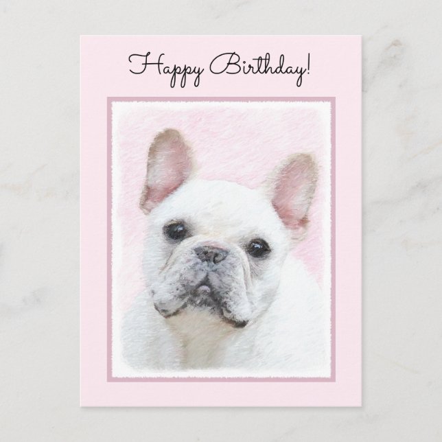 Fransk Bulldog-målning (Cream/White) - Hund Art Vykort (Framsida)