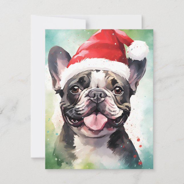 Fransk Bulldog-målning för julpensel Julkort (Framsida)