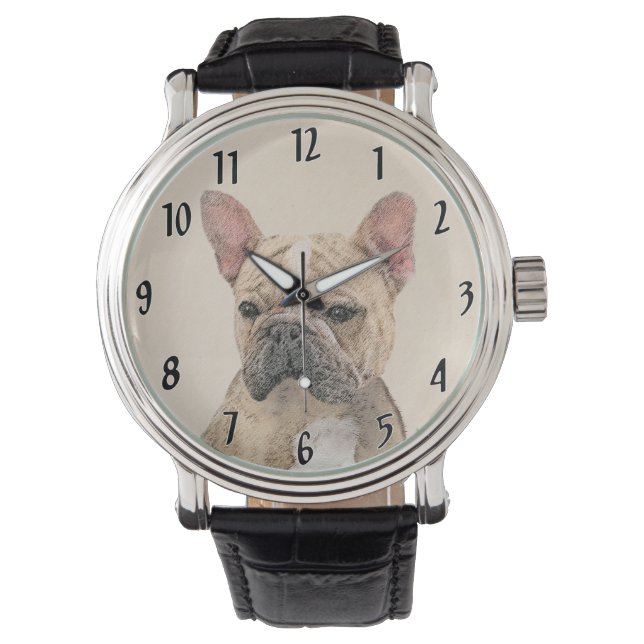 Fransk Bulldog-målning (Sable) - Cute Original Do Armbandsur (Framsida)