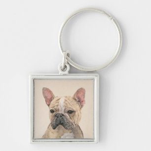 Fransk Bulldog-målning (Sable) - Cute Original Do Fyrkantig Silverfärgad Nyckelring