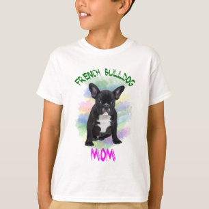 Fransk Bulldog Mam Vattenfärg Oljemålning Konst Tee Shirt