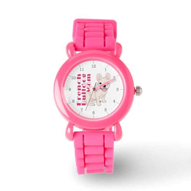 Fransk Bulldog Mamma Cute Frenchie Bold Rosa Text Armbandsur (Framsida)