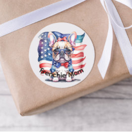 Fransk Bulldog Mamma Patriotisk USA Flagga Runt Klistermärke