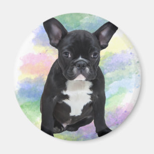 Fransk Bulldog Mamma Vatten Färg Oljemålning Art Magnet