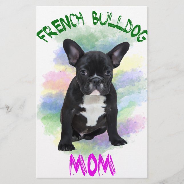 Fransk Bulldog Mamma Vattenfärg Oljemålning Konst Brevpapper (Framsida)