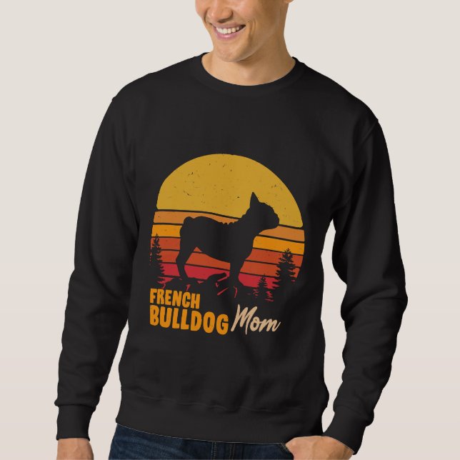 Fransk Bulldog Mamma Vintage Retro Lång Ärmad Tröja (Framsida)
