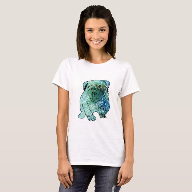 Fransk Bulldog Mandala Art Basic T-Shirt, White Tröja (Hel framsida)