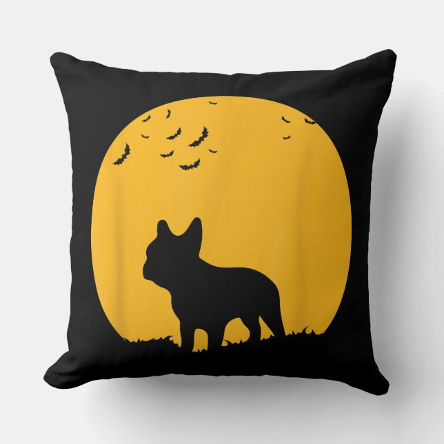 Fransk Bulldog Måne Halloween-inspirerad design Kudde (Framsida)