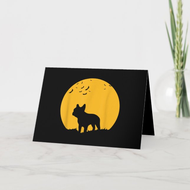 Fransk Bulldog Måne Halloweeninspirerad design Kort (Framsida)