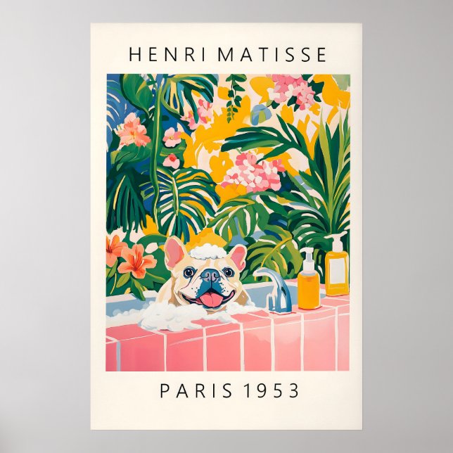 Fransk Bulldog Matisse Konsttryck Rolig Badrum Poster (Framsidan)