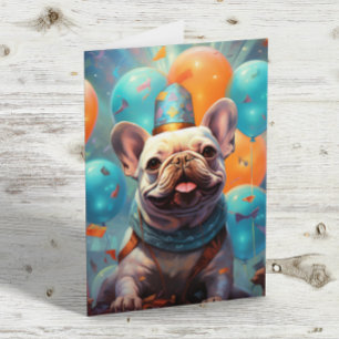 Fransk Bulldog Med Ballonger Födelsedag Kort