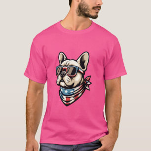 Fransk Bulldog med Bandana 4:e juli USA Hund Ame T Shirt