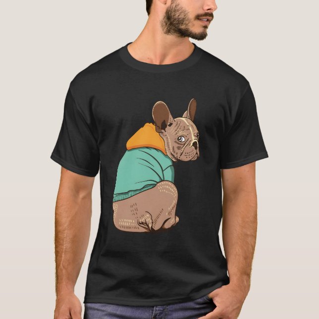 Fransk Bulldog med bitande valp T Shirt (Framsida)