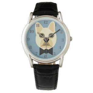 Fransk Bulldog med blå fluga Armbandsur
