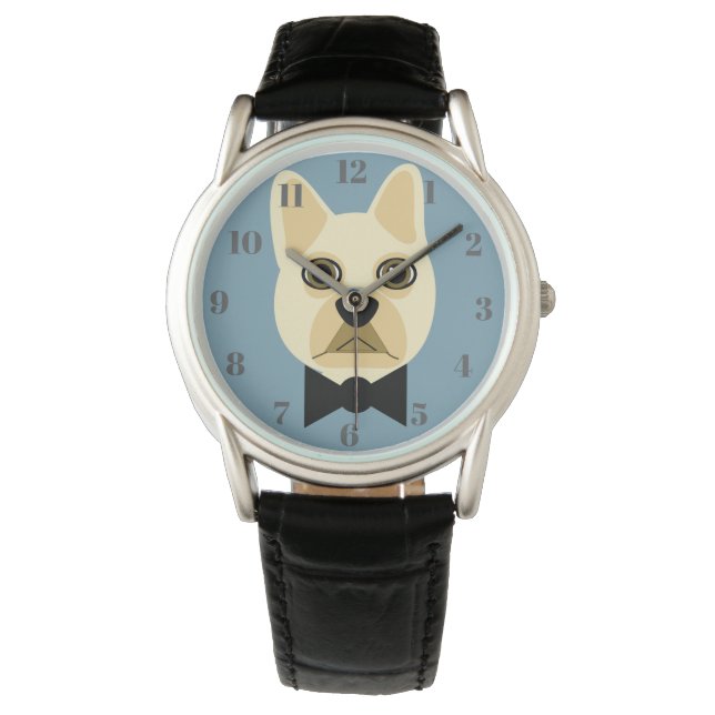 Fransk Bulldog med blå fluga Armbandsur (Framsida)