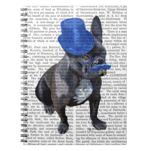 Fransk Bulldog med blå Top hat och mustache Anteckningsbok Med Spiral