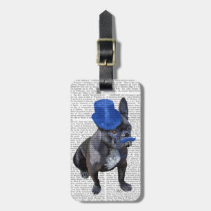 Fransk Bulldog med blå Top hat och mustache Bagagebricka