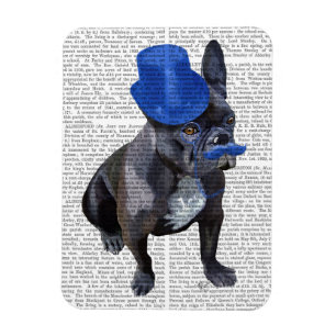 Fransk Bulldog med blå Top hat och mustache Magnet