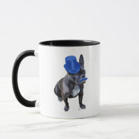 Fransk Bulldog med blå Top hat och mustache