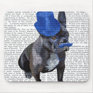 Fransk Bulldog med blå Top hat och mustache Musmatta