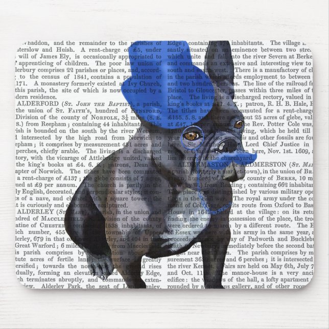 Fransk Bulldog med blå Top hat och mustache Musmatta (Framsidan)
