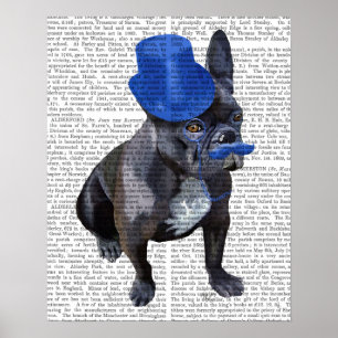 Fransk Bulldog med blå Top hat och mustache Poster