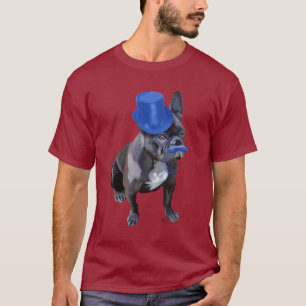 Fransk Bulldog med blå Top hat och mustache T Shirt